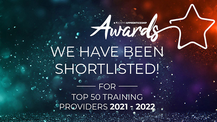 Rate My Apprenticeship banner stating 鈥淲e have been shortlisted for the top 50 training providers 2021 - 2022鈥�